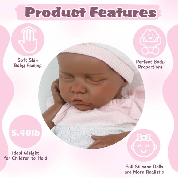 18.1in Full Silicone dark Brown Reborn Baby Dolls BOY Lifelike Newborn Dolls - Picture 5 of 6